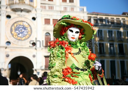 Beautiful masks and costumes at the Venice Carnival, Italy