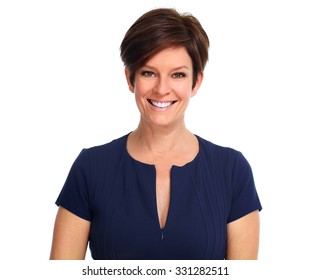 Beautiful Mature Business Woman Isolated Over White Background.