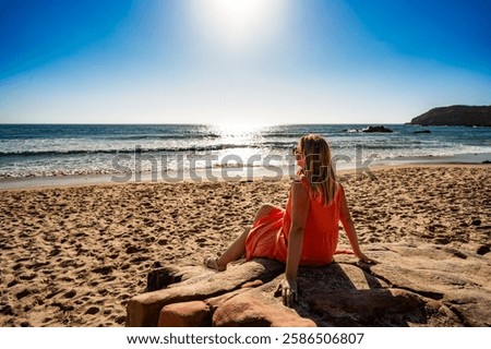 Similar – Image, Stock Photo Tropical sunset at Praia Emilia with silhouetted palm trees