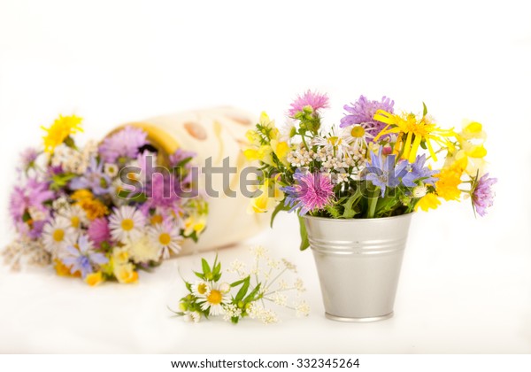 Beautiful Meadow Flowers Small Vases White Stock Photo Edit Now