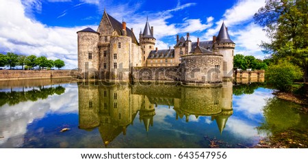 Beautiful medieval castle Sully-sul-Loire. famous Loire valley river in France