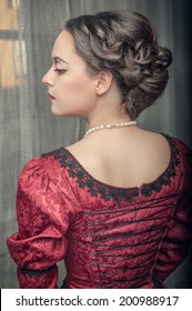 Beautiful Medieval Woman In Red Dress 