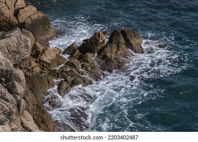 Beautiful Mediterranean Coastline Under Blue Sky In Antibes - City On French Riviera Between Cannes And Nice.