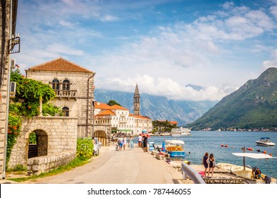 Beautiful mediterranean landscape - town Perast, Kotor bay (Boka Kotorska), Montenegro.