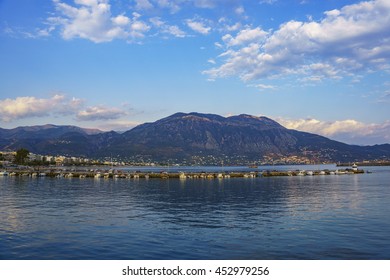 The Beautiful Messenian Gulf And Taygetus Mountain At Kalamata City In Messenia, Greece.