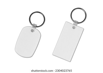 Beautiful metal keychain with silver key ring and logo placeholder with domed label. 