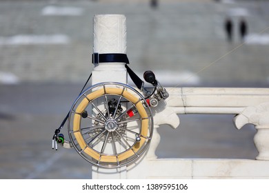 A Beautiful Metal Spindles With Thread To Fly Kites Close Up View  