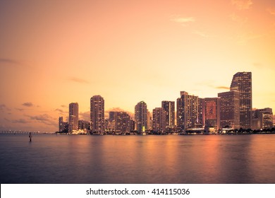 Beautiful Miami Florida Skyline At Sunset