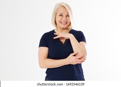 Beautiful Middle Aged Woman Smiling Warmly Over White