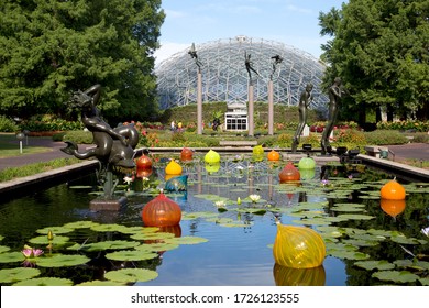Beautiful Missouri Botanical Garden in city ST Louis,  MO USA July 2018.