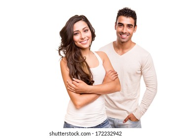 Beautiful Mixed Race Couple Over White Background