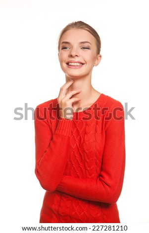 Beautiful mode  in the red dress posing isolated on the white background
