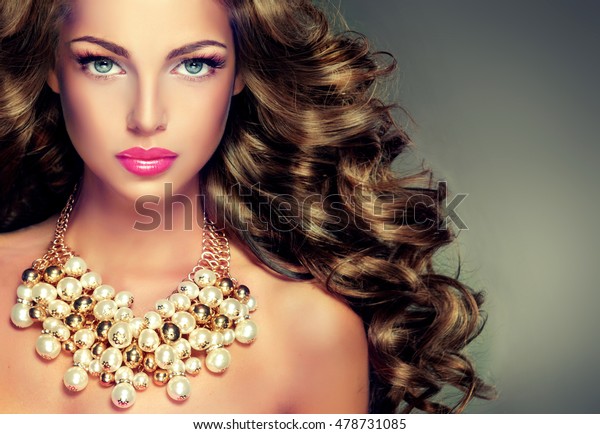 Beautiful Model Brunette Long Curled Hair Stock Photo Edit Now