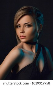 Beautiful model is  emotionally posing in a studio