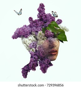 Beautiful model face with multi exposure