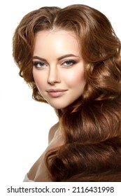 Beautiful Model Girl With Long Wavy And Shiny Hair . Beauty Woman Model With Curly Updo Hairstyle . Fashion, Cosmetics And Makeup