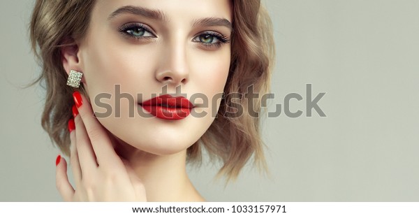 Beautiful Model Girl Short Curly Hair Stock Image Download Now