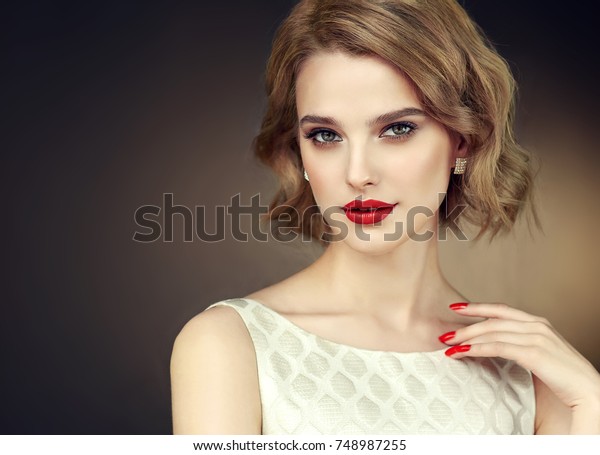 Beautiful Model Girl Short Curly Hair Royalty Free Stock Image