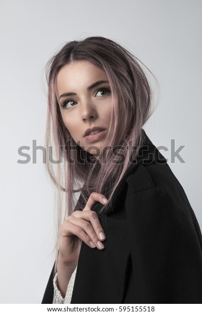 Beautiful Model Popular Pastel Pink Hair Royalty Free Stock Image