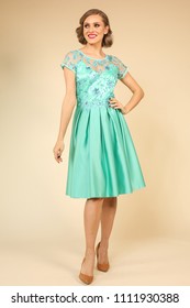 1950s Woman Green Satin Dress Stock Photo 1429743767 | Shutterstock