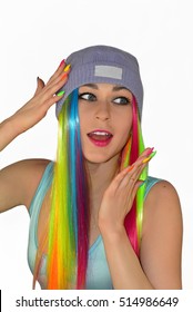 Beautiful Model With Rainbow Colored Hair