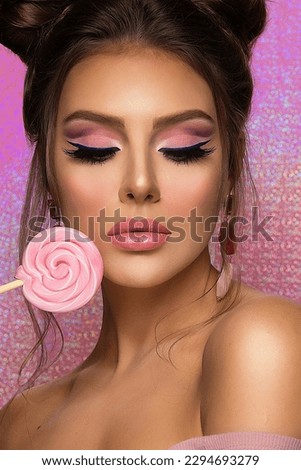 beautiful model young girl portrait makeup cute doll bubble gum funny