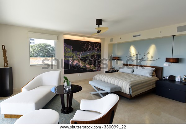 Beautiful Modern Furniture Master Bedroom Suite Stock Photo