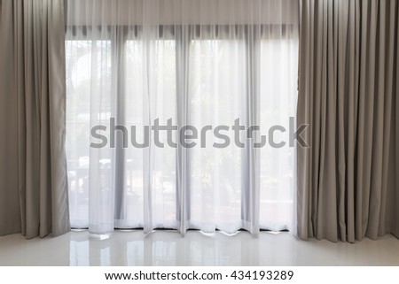 beautiful modern grey white curtains living stock photo (edit now