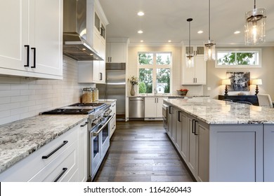 Beautiful Modern Kitchen In Luxury Home Interior With Island And