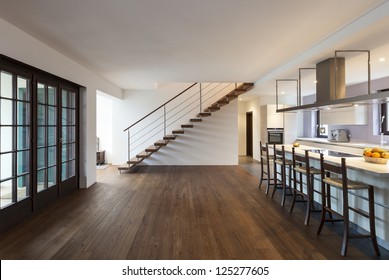 Beautiful modern loft, view of the kitchen