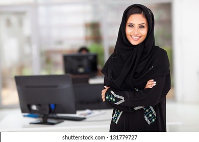 beautiful modern Muslim businesswoman portrait in office