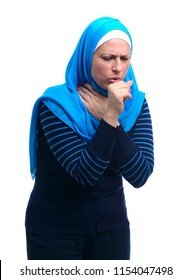 Beautiful Modern Muslim Woman Cough Isolated On White Background