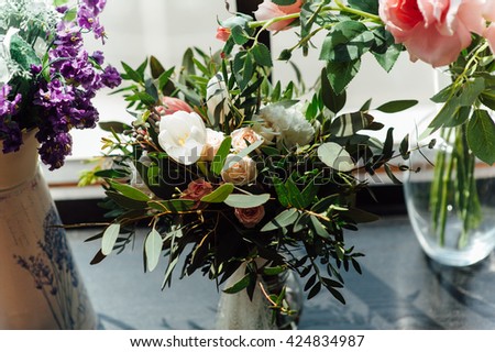 Similar – Foto Bild Wildblumenstrauß auf dem Tisch am Fenster