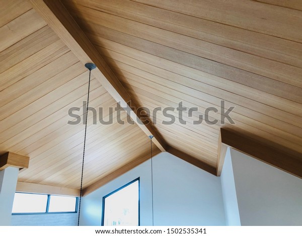 Beautiful Modern Wooden Roof Living Room Stock Photo Edit