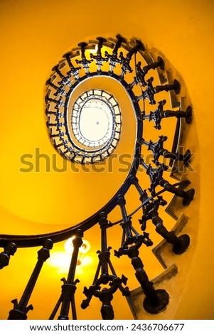 Beautiful modernist style staircase with wrought iron details in Cartagena, Spain