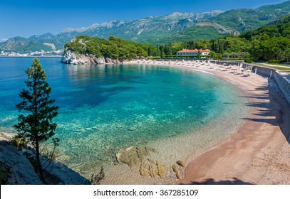 Beautiful Montenegro Bay With Sand Beach And Perfect Adriatic Sea Water