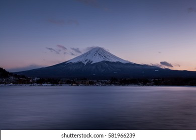 Beautiful Month Fuji with Sunset seen from Kawaguchi Lake.