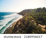 Beautiful morning in Aguadilla surfer beach aerial captures from Puerto Rico
