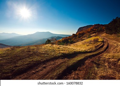 Beautiful morning landscape in the autumn mountain. Crimea, Ukraine - Shutterstock ID 160078832