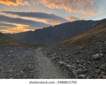 Beautiful morning mountain sunrise landscape with hiking trail - Powered by Shutterstock