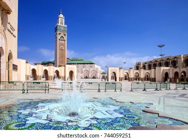 the beautiful  mosque Hassan second, vith fountain, Casablanca, Morocco