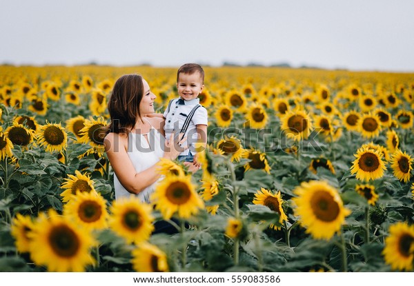 Beautiful Mother Holds Baby Son Sunflower Stock Photo (Edit Now) 559083586