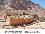 Beautiful Mountain cloister landscape in the oasis desert valley. Saint Catherine