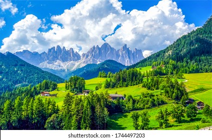 Beautiful Mountain Green Field Landscape In Alps