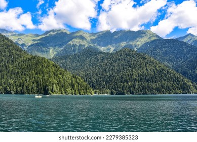 Beautiful mountain Lake Ritsa. Lake Ritsa in the Caucasus Mountains, in the north-western part of Abkhazia. - Shutterstock ID 2279385323