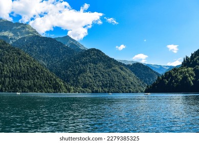 Beautiful mountain Lake Ritsa. Lake Ritsa in the Caucasus Mountains, in the north-western part of Abkhazia. - Shutterstock ID 2279385325
