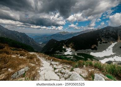 Beautiful mountain landscape with dramatic cloudy sky
