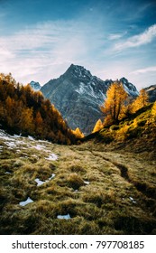 Beautiful Mountain Landscape. Fall Season In The Italian Alps