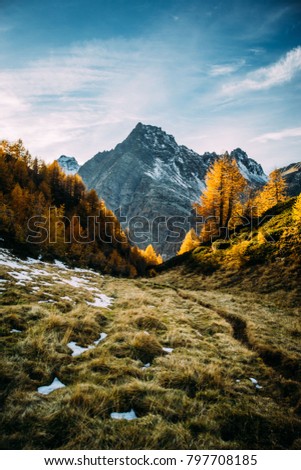 Beautiful mountain landscape. Fall season in the Italian Alps