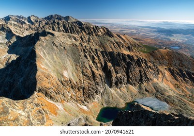 Beautiful mountain landscape. Peaks Furkotsky stit and Hruby vrch in High Tatras mountains at Slovakia. Krivanske zelene pleso at background. - Shutterstock ID 2070941621